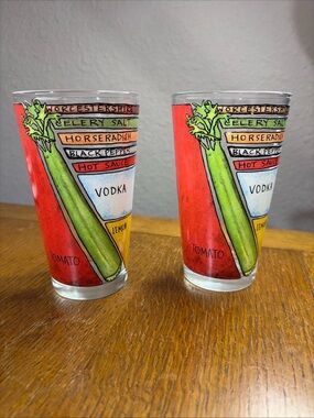 2 HIGHBALL TUMBLERS WITH BLOODY MARY RECIPE UNCOMMON GOODS 5.75 INCHES 14 OZS